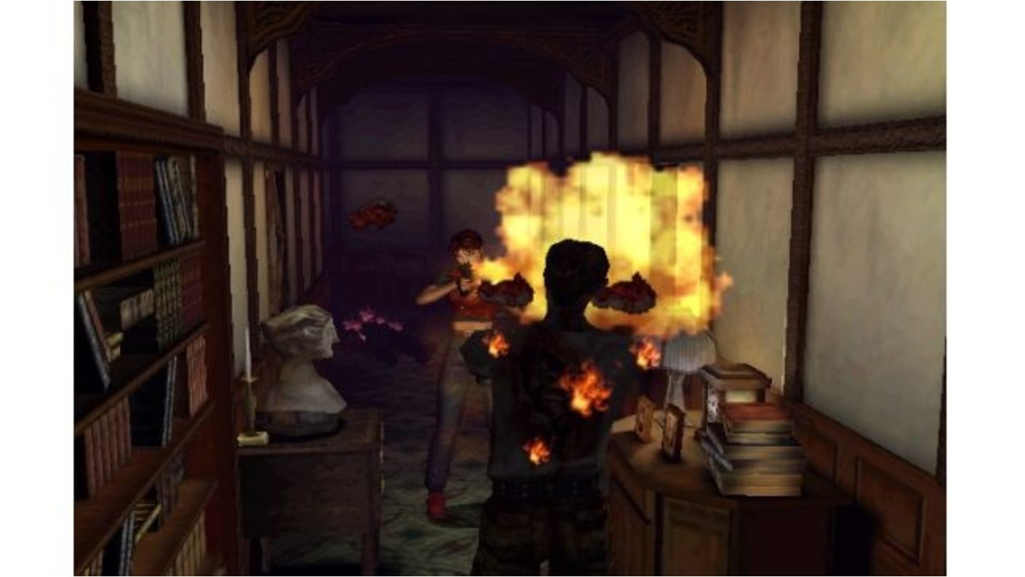Resident Evil: Code VeronicaIm Kampf gegen die Zombies ist Claire erfinderisch: Die Armbrust kombiniert mit Schießpulver ergibt Explosionspfeile. Schon ein Treffer streckt die Zombies nieder.