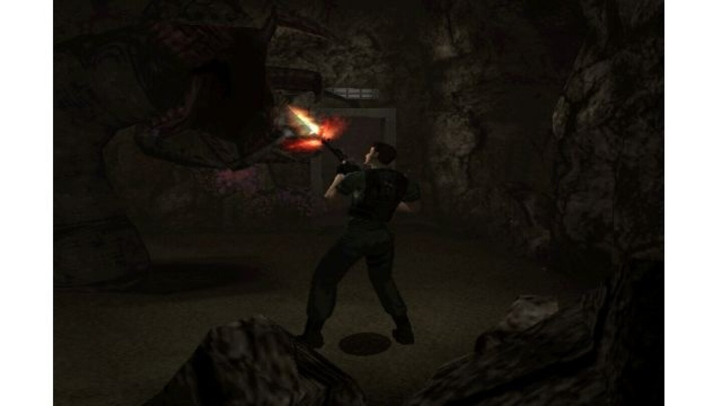 Resident Evil: Code VeronicaNach Claires Einsatz steuern wir ihren Bruder Chris. Er kämpfte bereits in Resident Evil 1 gegen Monster – solche riesigen Würmer verspeist er zum Frühstück.