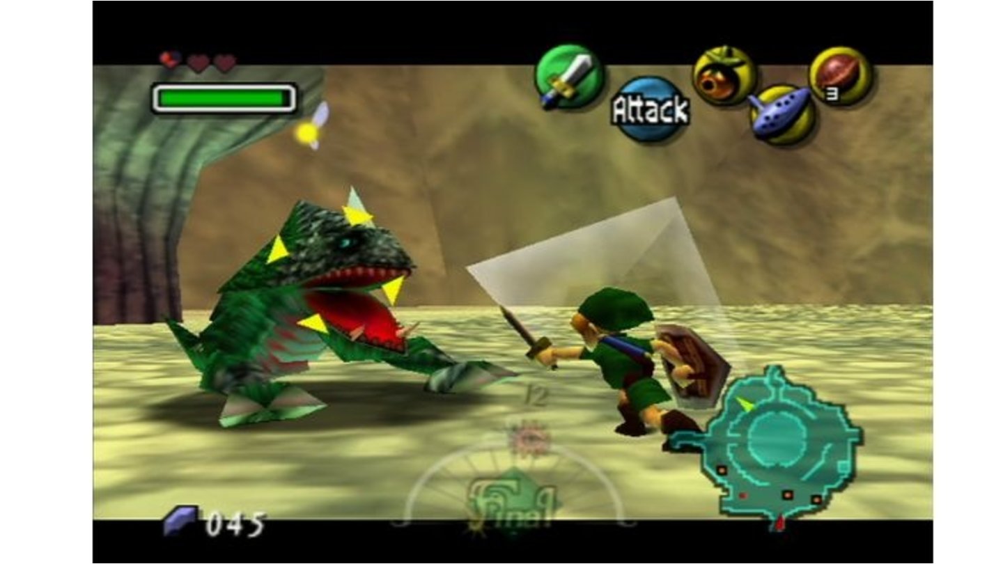 The Legend of Zelda: Majora’s Mask (2000, N64)Präsentieren sich die früheren Zelda-Spiele eher farbenfroh und knuffig, ist The Legend of Zelda: Majora’s Mask sehr düster gehalten. So wird Link etwa gleich zu Beginn von einem kindlichen Dämon in ein hässliches Pflanzenwesen verwandelt. Außerdem blickt uns im Himmel ein Mond mit seiner verzerrten Fratze entgegen. Doch auch bei der Spielmechanik macht der sechste Serienteil einiges anders als seine Vorgänger. So gibt es etwa nur vier große Tempel, dafür eine ganze Fülle von Nebenaufgaben. Als Belohnung winken häufig verschiedene Masken, die Link jeweils individuelle Fähigkeiten verleihen, die wir wiederum zum Lösen weiterer Quests benötigen. Das Hauptmerkmal von Majora’s Mask ist jedoch die dreitägige Zeitschleife, in der das Spiel durchlaufen wird. Link bleiben nur drei Tage um die titelgebende Majora’s Mask an sich zu reißen, andernfalls donnert der unheimlich glotzende Mond auf die Erde. Zum Glück lässt sich die Zeit mithilfe der Ocarina verlangsamen und sogar zurückdrehen, trotzdem vergrault das permanente Zeitlimit einige Fans. 2015 erscheint eine Neuauflage für den Nintendo 3DS.