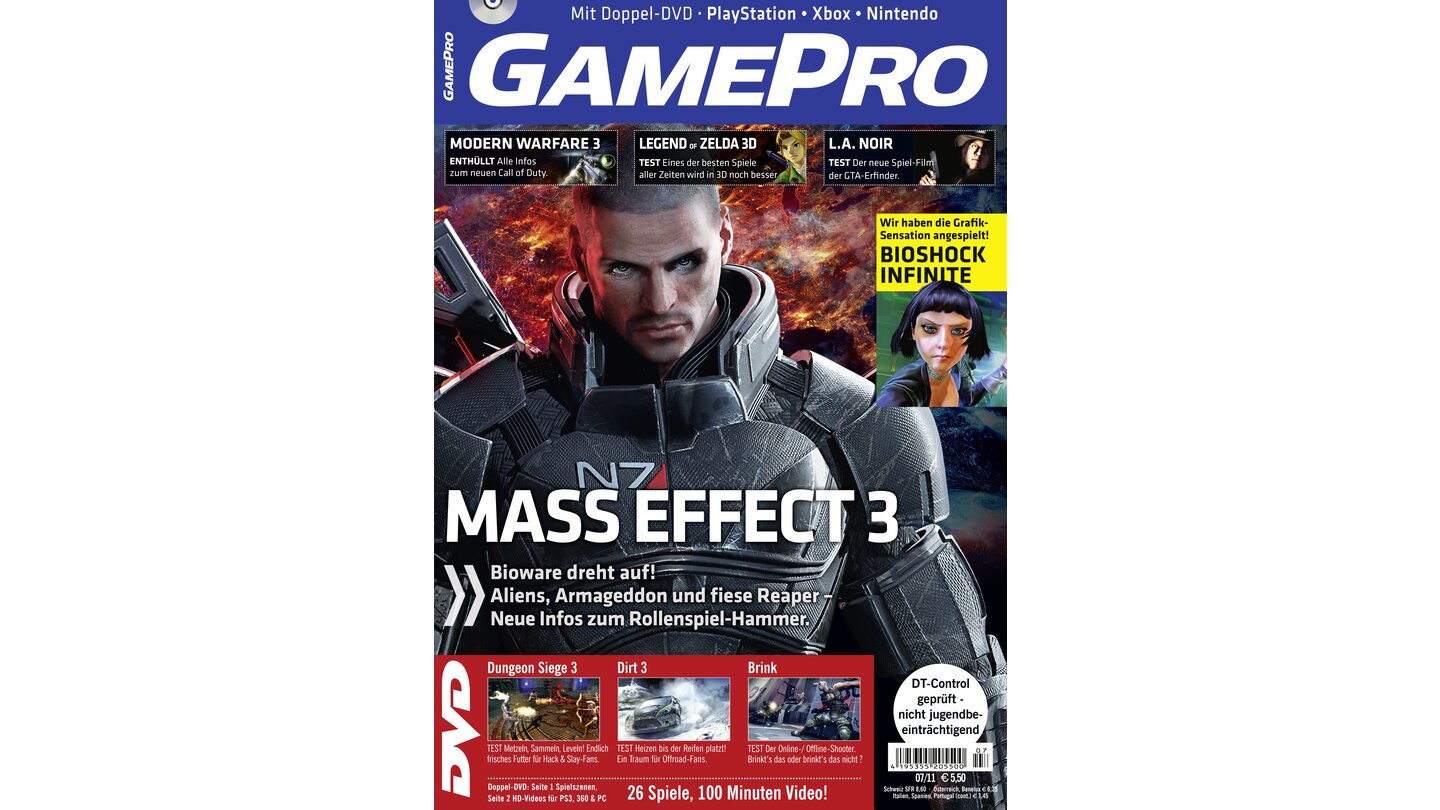 GamePro 07/2011mit Titelstory zu Mass Effect 3 und Tests zu Ocarina of Time 3D, L.A. Noire und Dirt 3. Außerdem: Previews zu Bioshock Infinite, Call of Duty: Modern Warfare 3 und Deus Ex: Human Revolution.