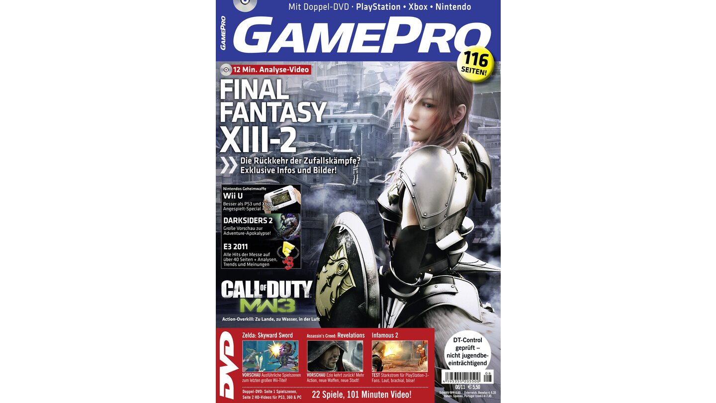 GamePro 08/2011mit Final Fantasy XIII-2-Titelstory und Tests zu Infamous 2, Duke Nukem Forever und Alice: Madness Returns. Außerdem: Previews zu Aliens: Colonial Marines, Batman Arkham City und Darksiders 2.