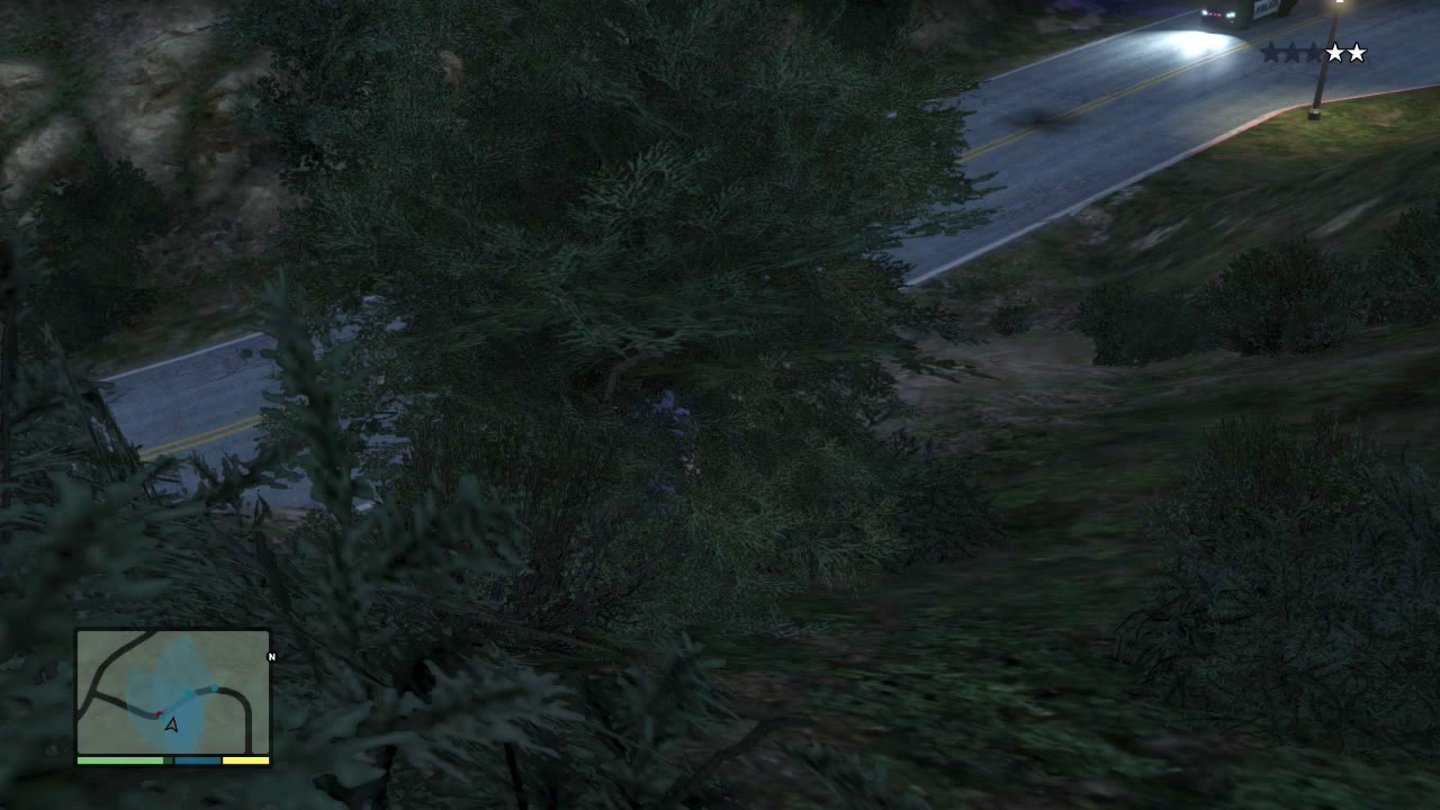 GTA 5 – Verstecken
Um der Polizei zu entkommen kann man sich auch in Büschen vor ihr verstecken.