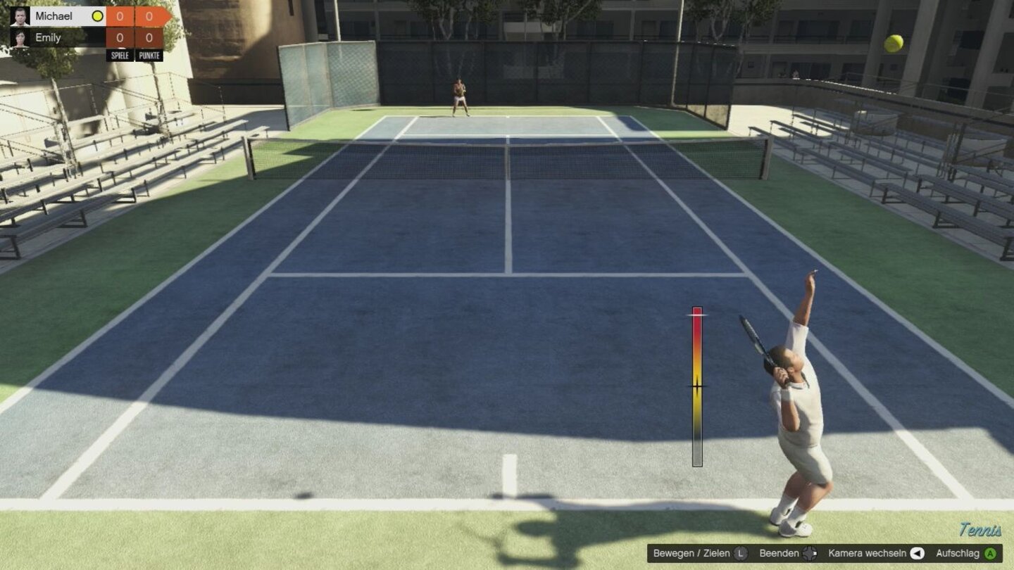 Grand Theft Auto 5Auf den Tennisplätzen von Los Santos könnt ihr euch an einer Mittelklasse-Simulation des weißen Sports versuchen.