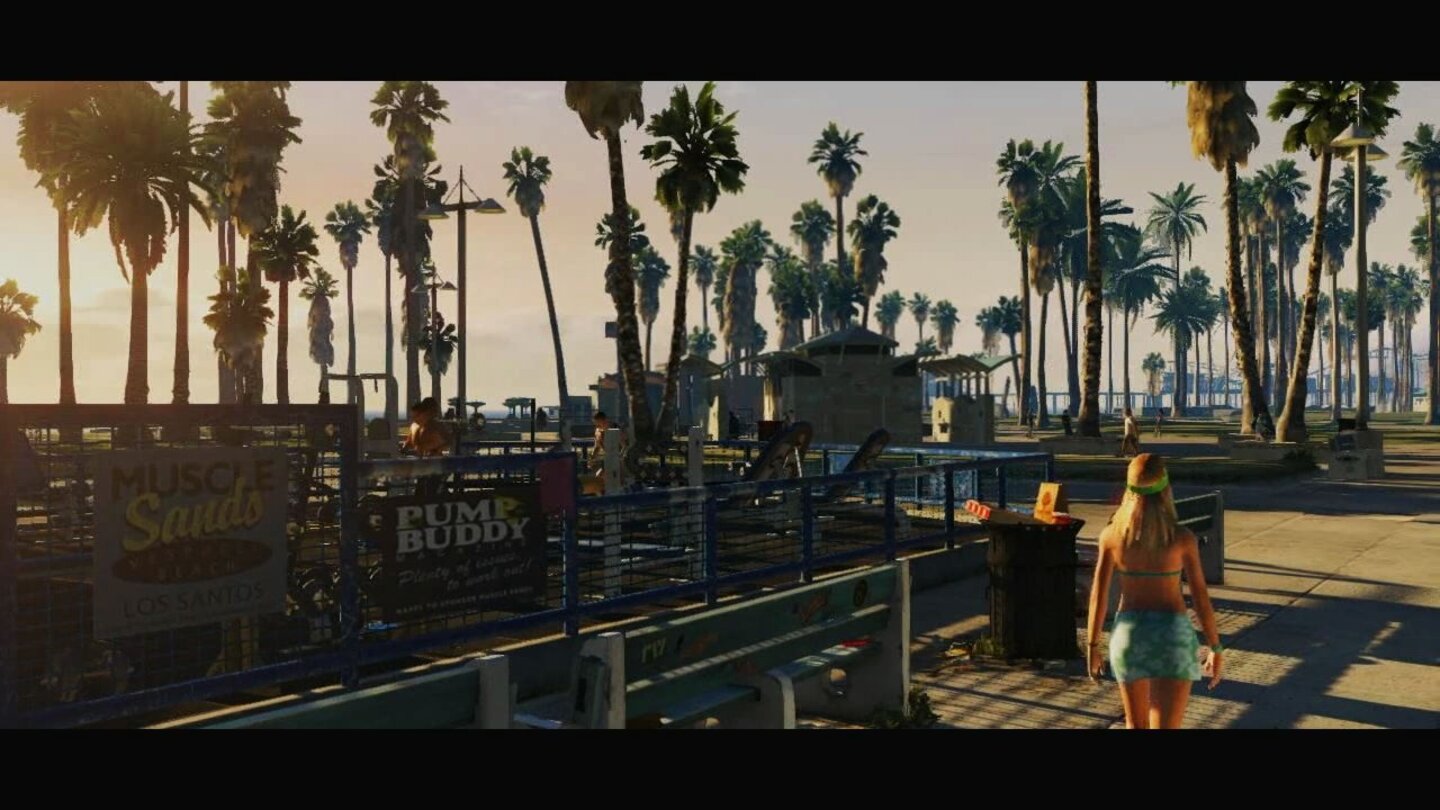 GTA 5 – Trailer-AnalyseDas gibt’s so ähnlich auch in echt: Die Muscle Sands spielen auf den von Body Buildern bevölkerten Muscle Beach (Muscle Beach Venice) in Los Angeles an.
