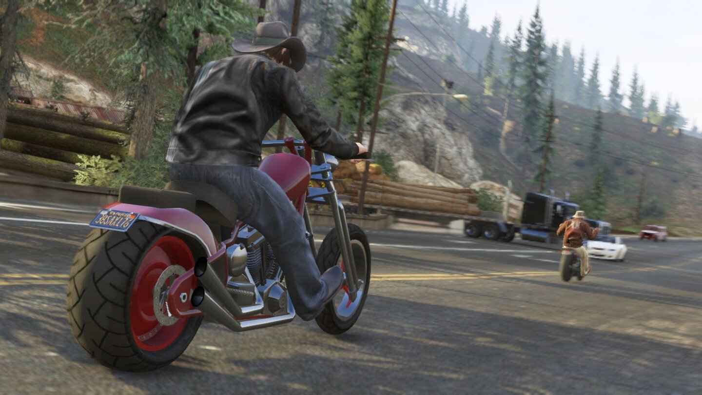 Grand Theft Auto OnlineEs geht auch friedlich. Wer möchte, kann in GTA Online auch einfach stundenlang über die Highways düsen.