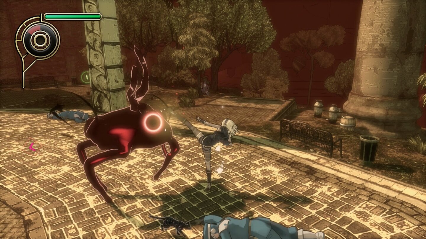 Gravity Rush RemasteredKat kann zwar auch auf dem Boden ordentlich zutreten, im späteren Spielverlauf kämpfen wir aber fast ausschließlich in der Luft.