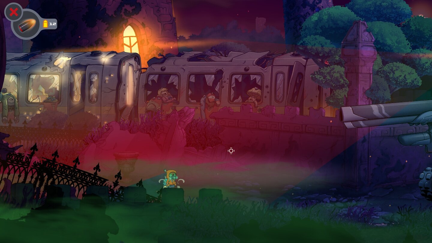 Rise & ShineIm Hintergrund fährt ein Zug tote Nintendo-Helden durchs Bild.