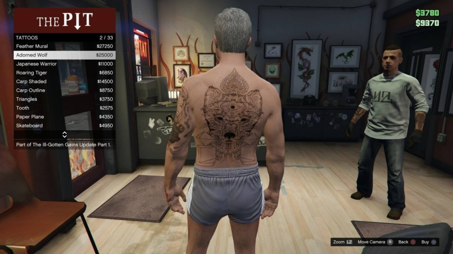 GTA 515 neue Tattoos - Beim Tätowierer könnt ihr euch 15 neue Motive stechen lassen, darunter auch den »Fuck Luck«-Schriftzug.