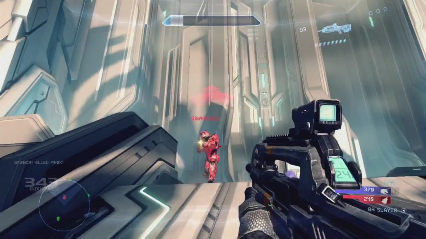 Halo 4 - Bilder aus dem ersten VideoAuf der Karte Wraparound finden die Gefechte sowohl in Innenräumen als auch auf Außenflächen statt.