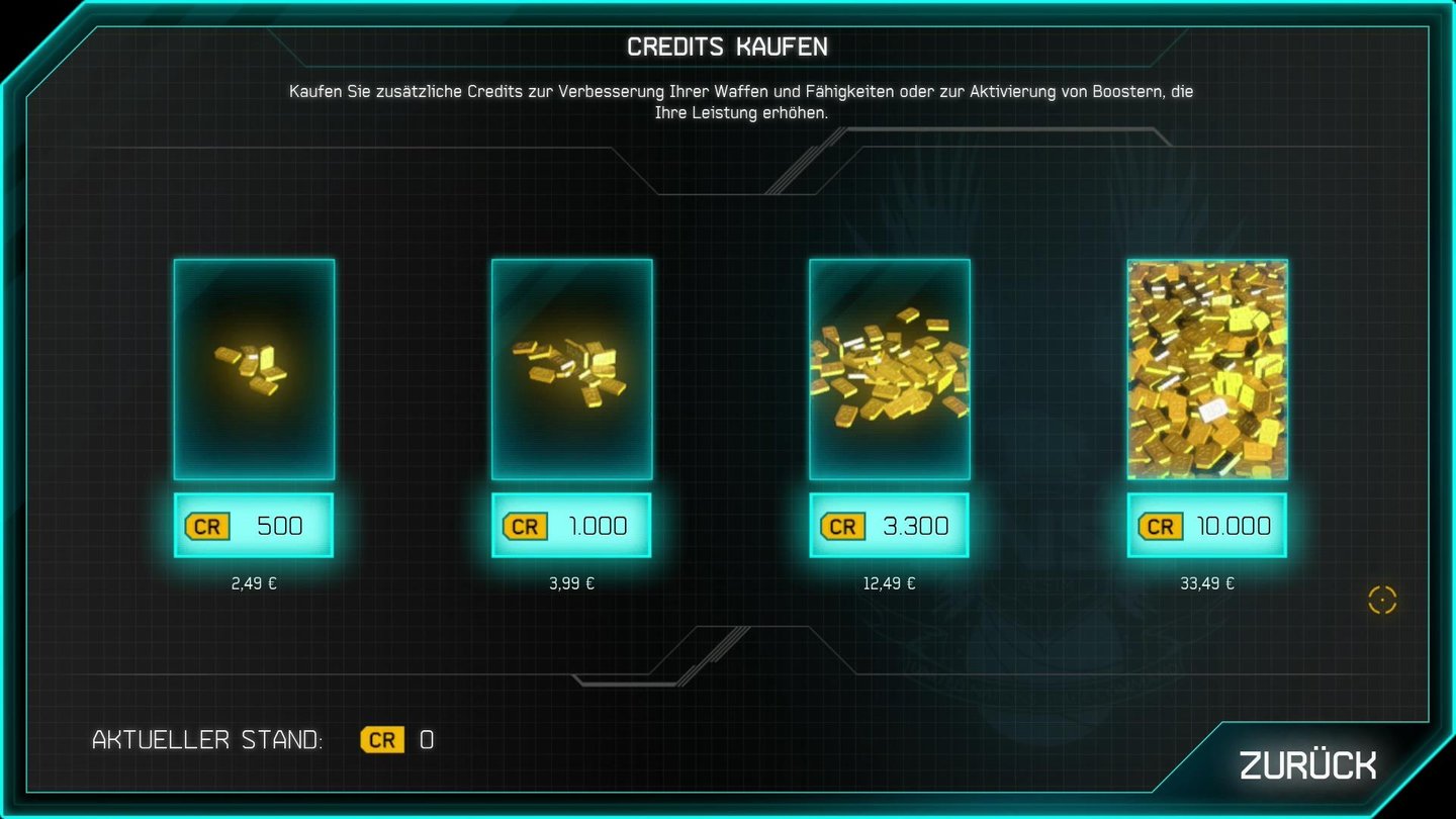 Halo: Spartan AssaultWer die besten Waffen und Ausrüstungsgegenstände haben will, muss für echtes Geld Credits nachkaufen.