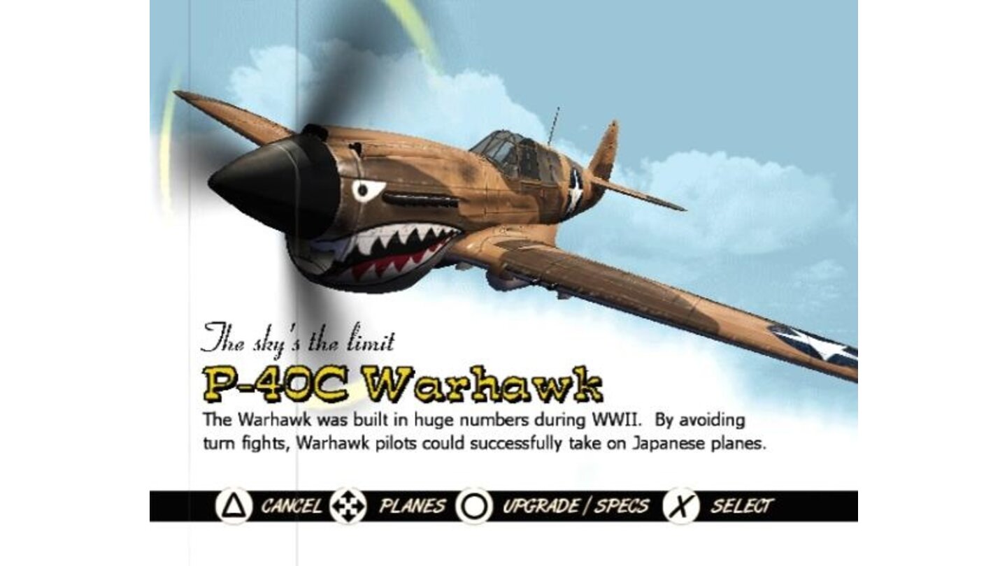Plane select screen - Warhawk (P-40C)