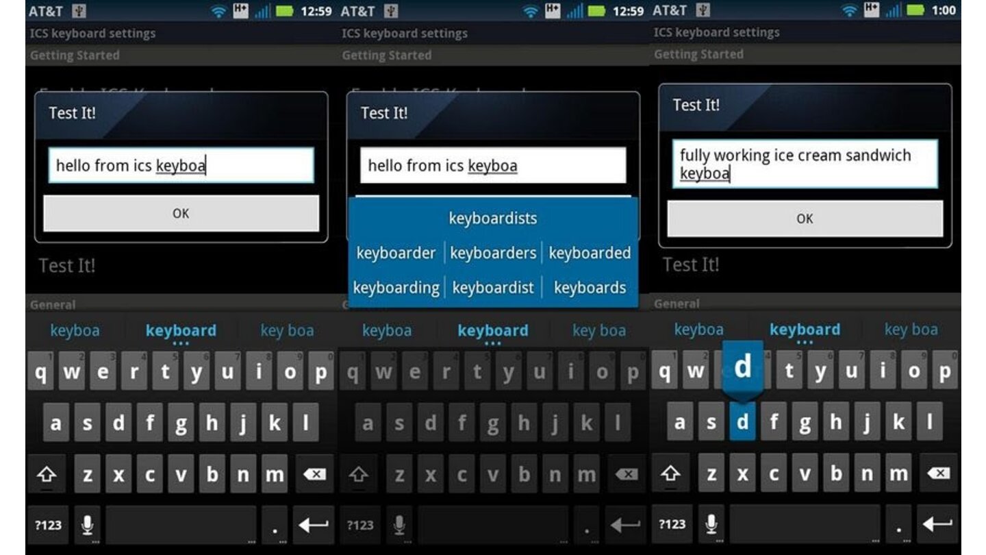 ICS KeyboardWenn sie gern ein neues Layout für Ihre virtuelle Bildschirmtastatur hätten, dann installieren Sie sich das »ICS-Keyboard«. So erhalten Sie das neue Layout und die Funktionen aus Android 4.0, auch wenn Ihr Smartphone kein Update auf diese Version mehr erhält. Dazu laden Sie sich noch das passende Wörterbuch herunter. (Lauffähig ab Android 1.6, für die automatische Spracherkennung ist Android ab Version 2.2 erforderlich)