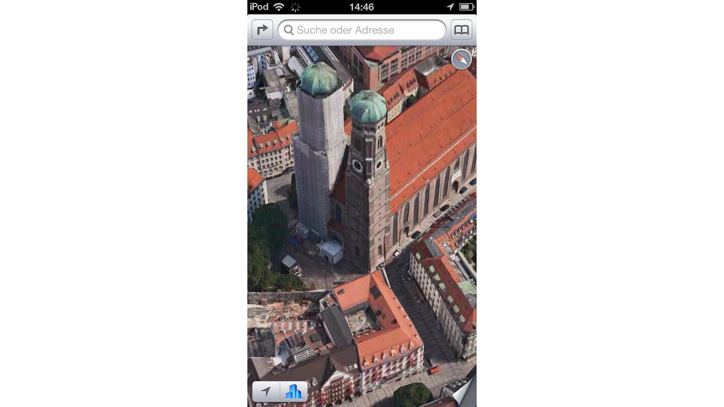 iPod TouchDie umstrittene Maps-App von Apple ist dank iOS 6 mit an Bord, bringt aber mangels GPS-Modul wenig.
