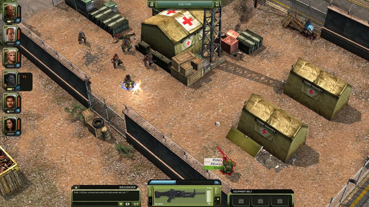 Jagged Alliance OnlineIn der schwer bewachten Militärbasis spüren wir einen Scharfschützen auf.