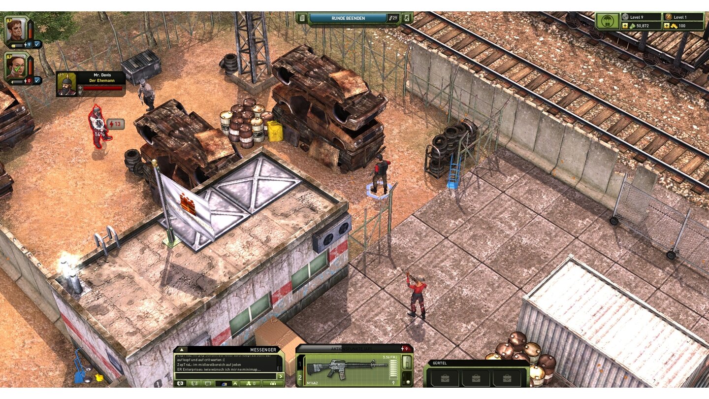 Jagged Alliance OnlineUnd da steht er auch schon: Nach vier Missionen Rockerjagd stellen wir den Endboss-Ehemann auf seinem Schrottplatz.