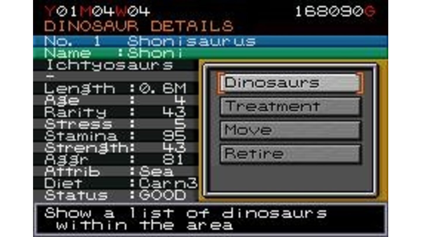 View your dinosaurs statistics to see how their health is