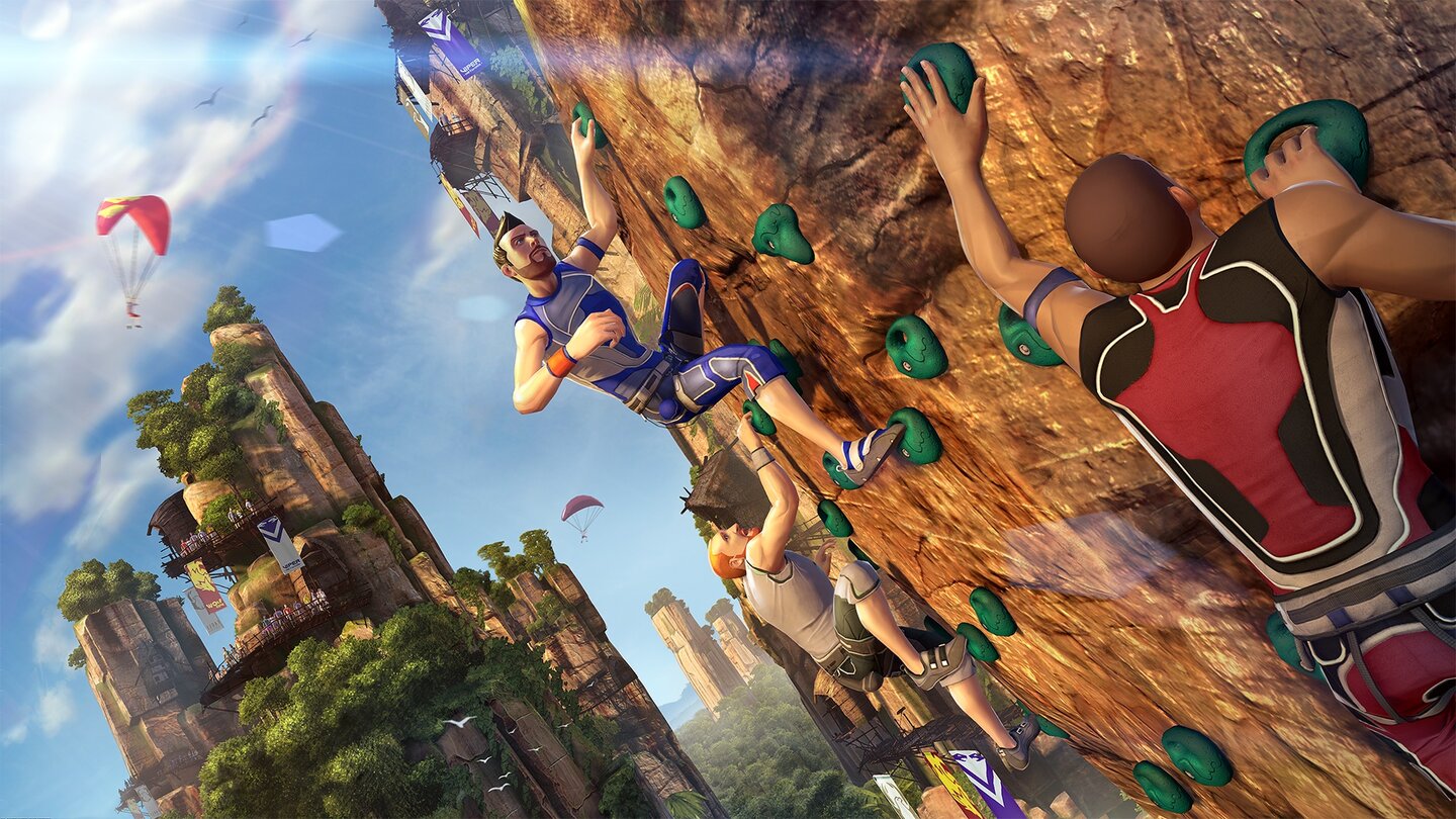 Kinect Sports RivalsBeim Klettern können wir unseren Rivalen per geschicktem Griff in den Abgrund reißen.