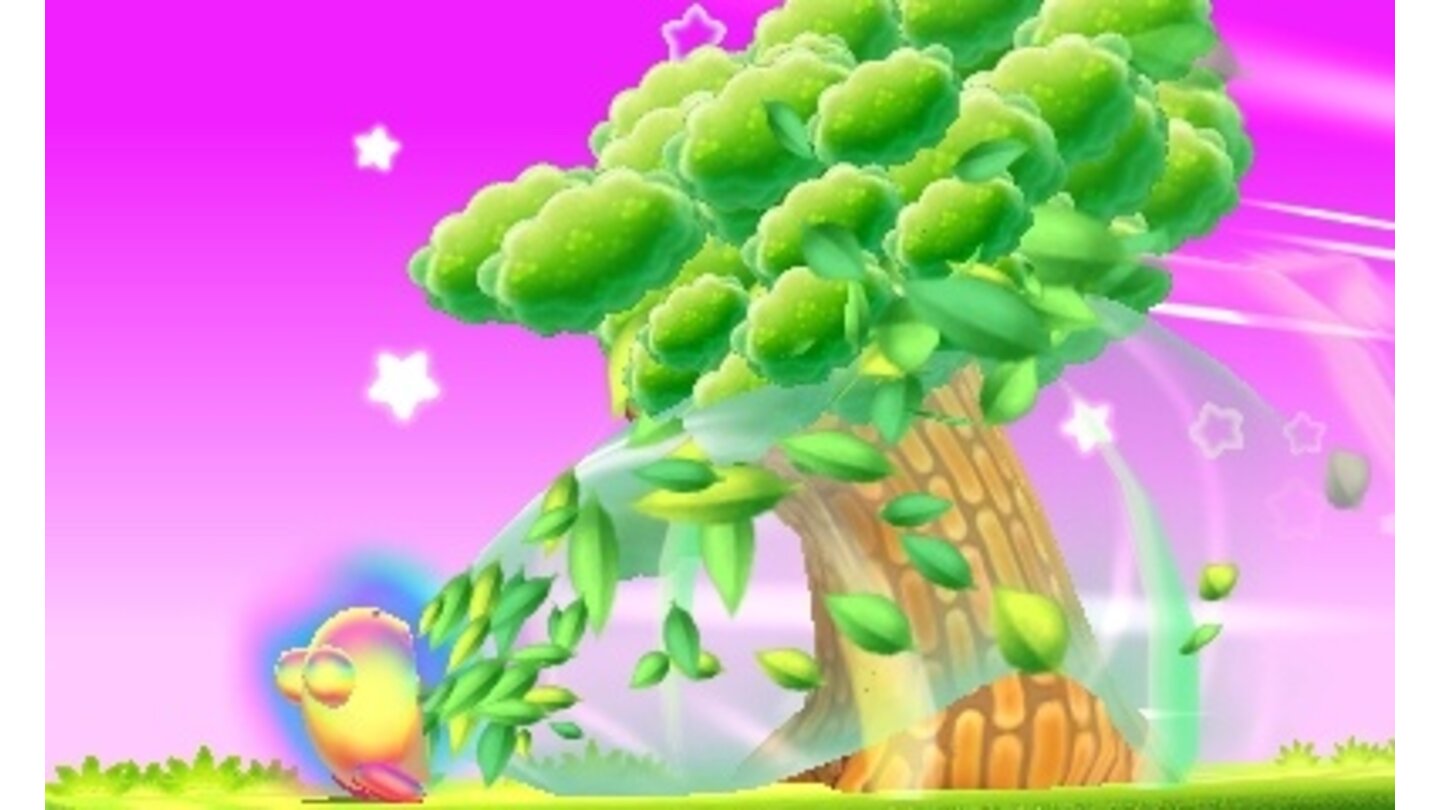 Kirby Triple DeluxeMithilfe der Hypernova lassen sich selbst Bäume entwurzeln.