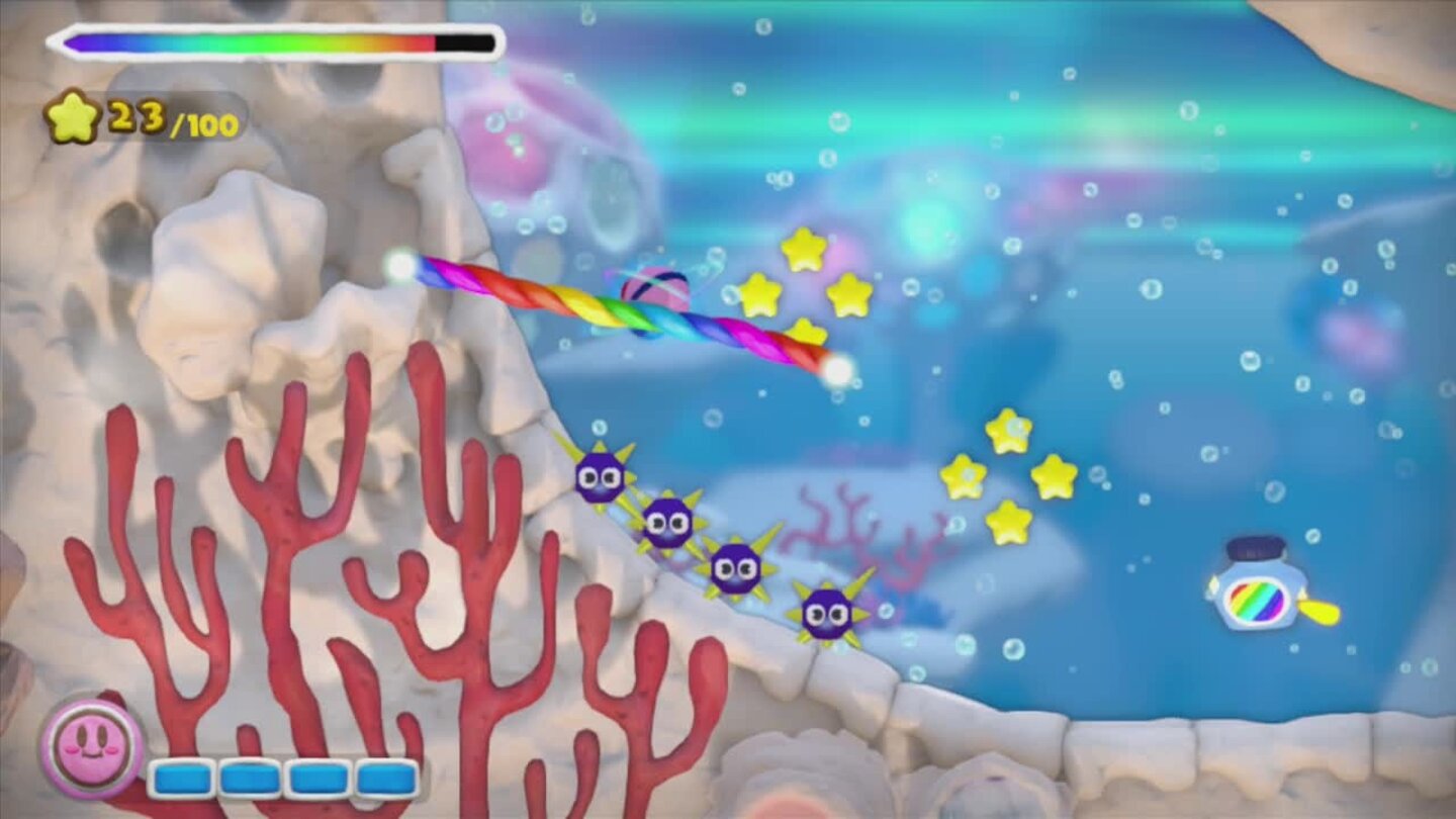 Unter Wasser sind Kirbys Bewegung noch schwerer vorherzusehen.