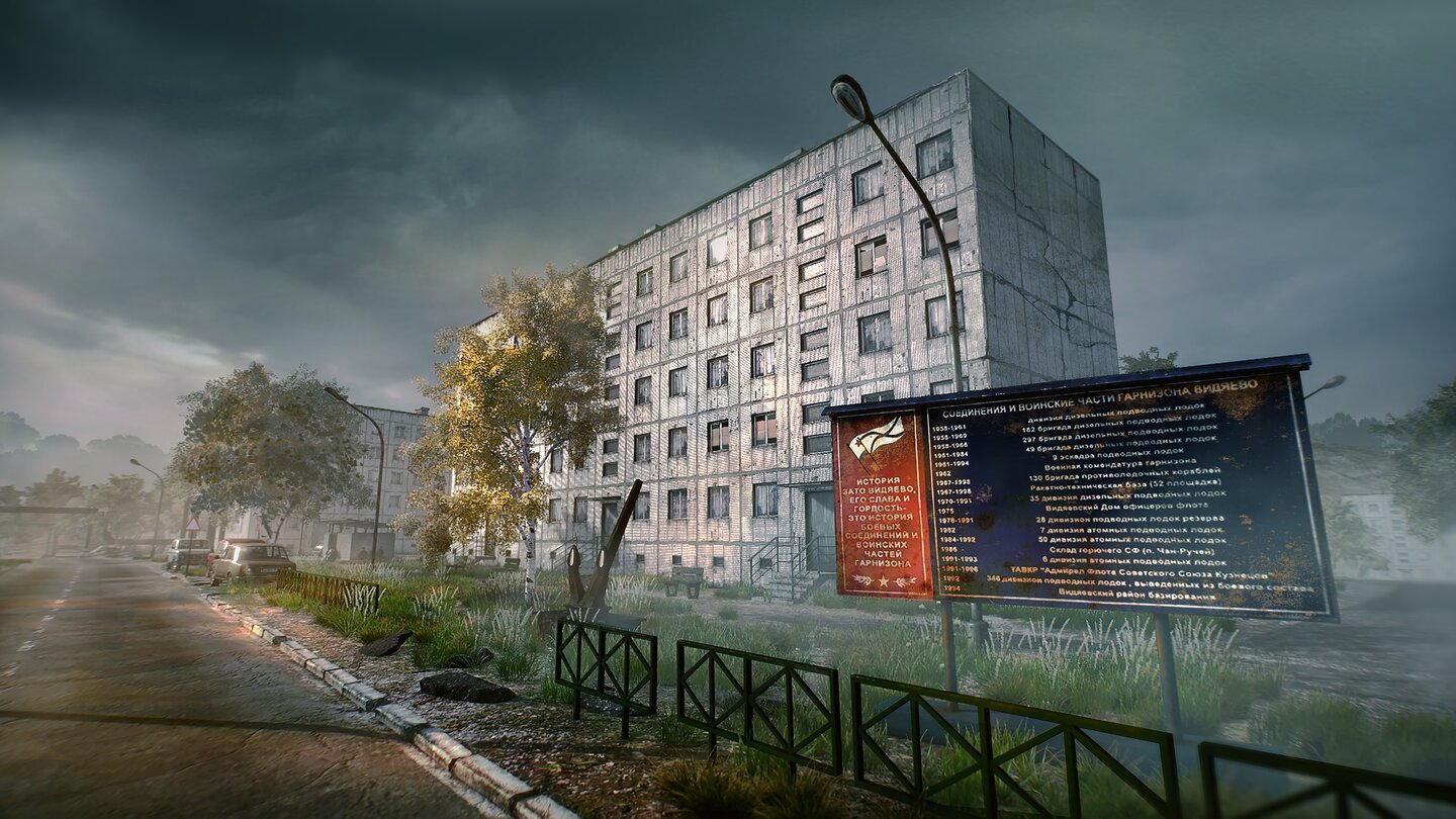 Kursk - Screenshots der verlassenen Militär-Stadt Vidyayevo, die man im Spiel erkunden kann und die der Heimathaven des russischen U-Boots K-141 Kursk war.