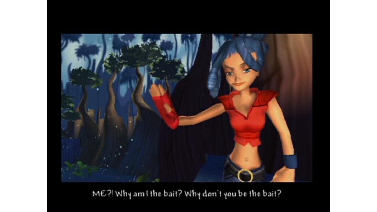 Kya in a cutscene; she doesn't want any part of this plan!