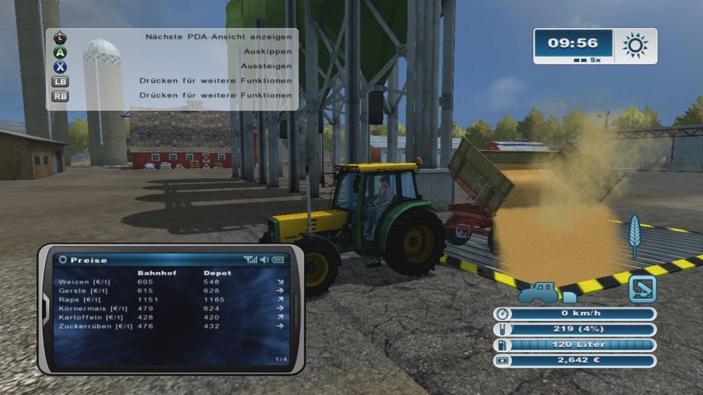 Landwirtschafts-Simulator 2013 - Screenshots aus der KonsolenversionDer PDA zeigt uns an, wo wir mehr Geld für unsere Erzeugnisse bekommen.