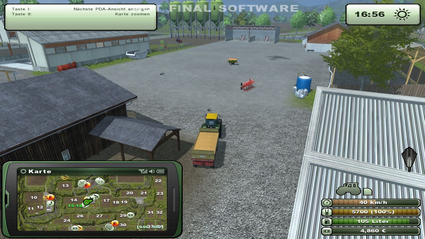 Landwirtschafts-Simulator 2013Auf dem Hof ist kein Personal unterwegs, was der Atmosphäre spürbar schadet.