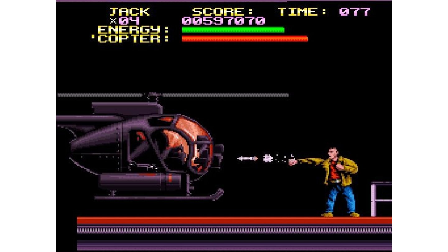 Jack battles a helicopter boss by PUNCHING ITS OWN MISSILES BACK AT IT?! Hey, it's just a movie...