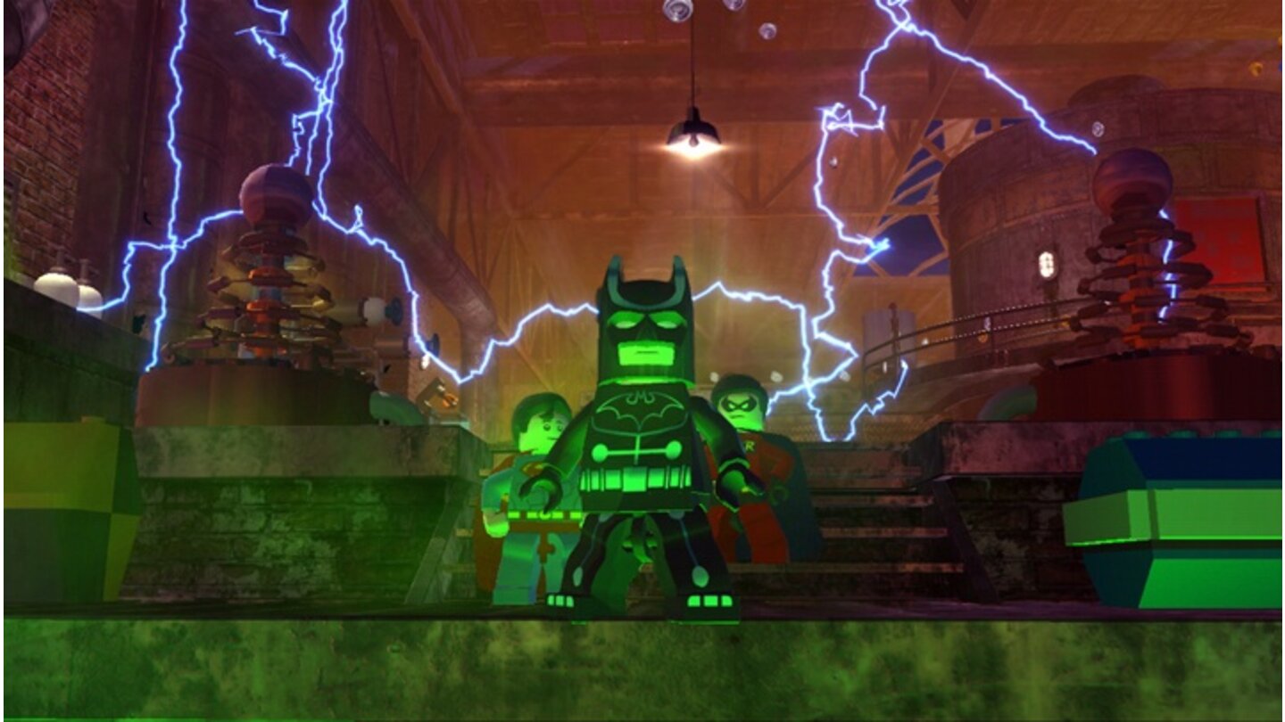 Lego Batman 2: DC Super HeroesDank spezieller Bat-Kostüme überwindet der Lego-Flattermann gefährliche Hindernisse wie etwa Elektrizität.