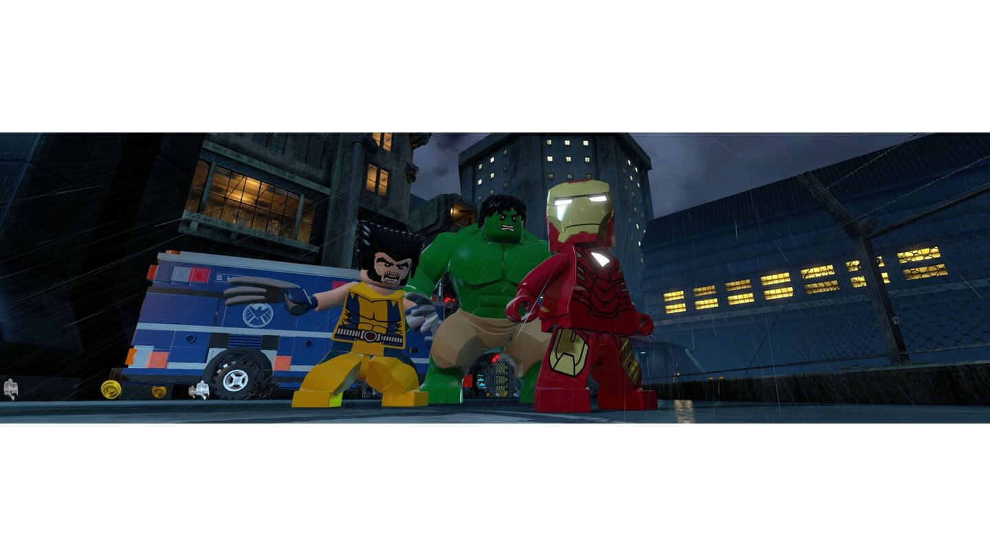 Lego Marvel Super HeroesUneinheitlich: Während Iron Man sein Kino-Outfit trägt, treten Wolverine und viele andere Figuren im Comic-Kostüm an.