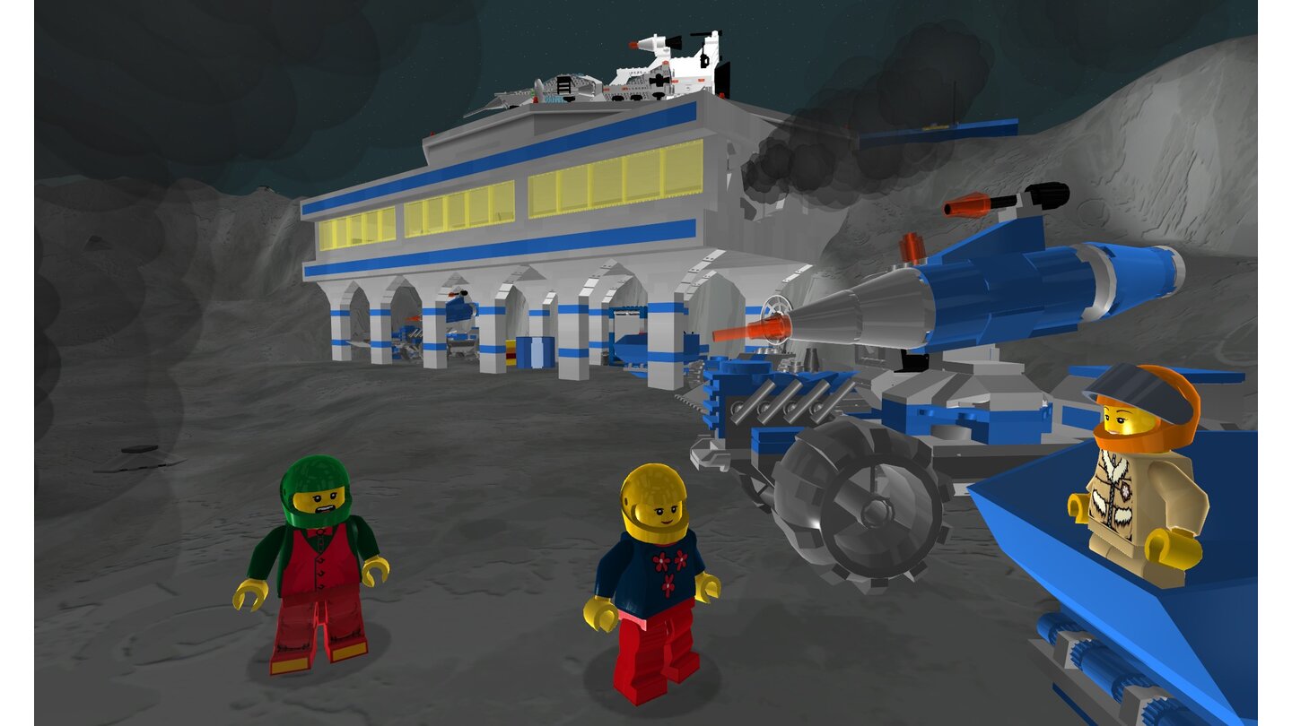 Lego UniverseScreenshots zu den Weltbauliga-Zonen Eistiefe, Mondbasis und Porta-Bello.