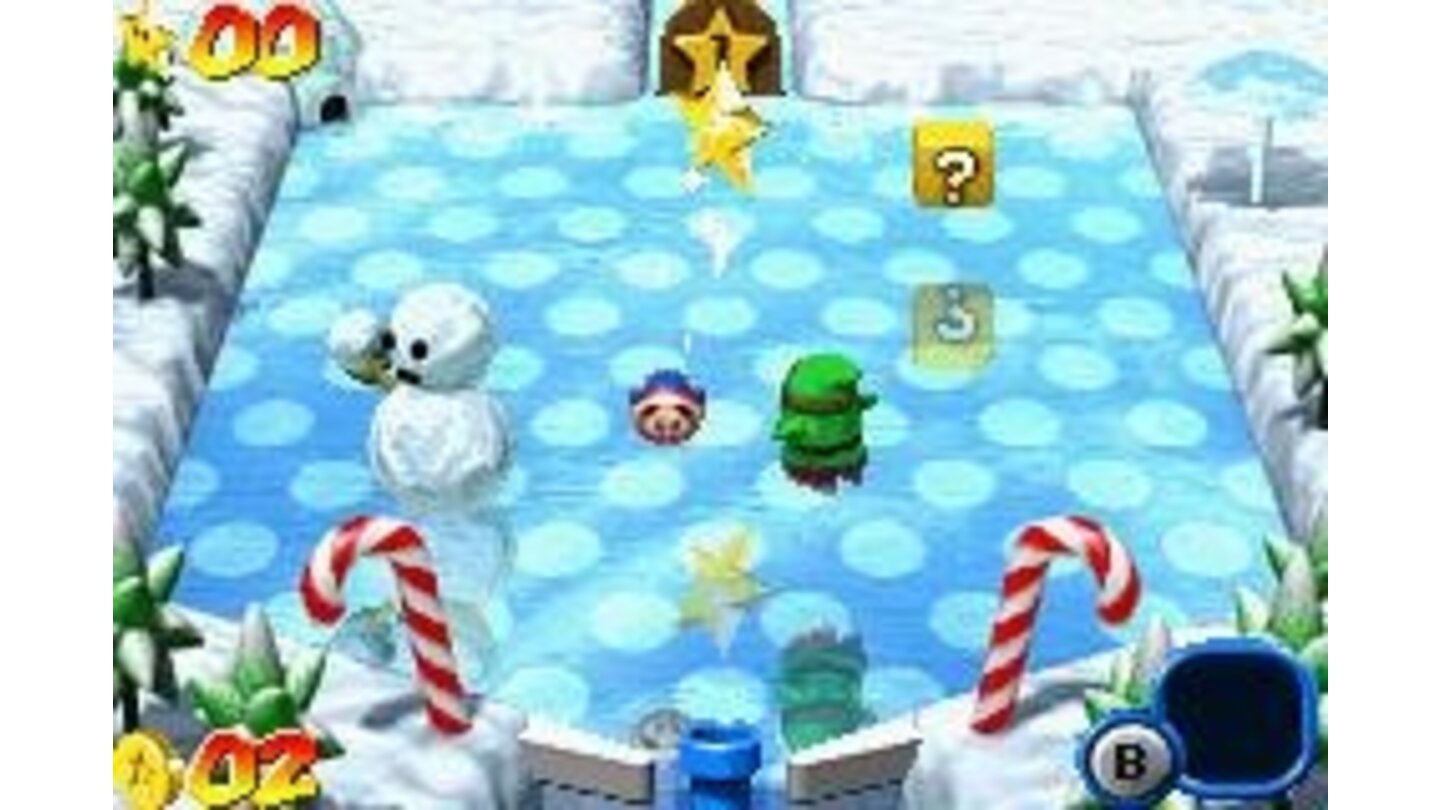 A typical ice level: ice puppets, pines, colorful canes... and Shy Guys?