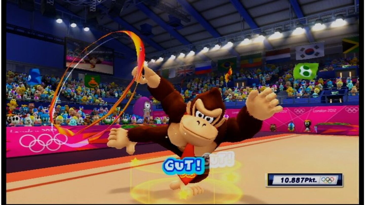 Mario & Sonic bei den Olympischen Spielen 2012Niemand macht sich bei rhythmischer Sportgymnastik besser zum Affen als Donkey Kong.