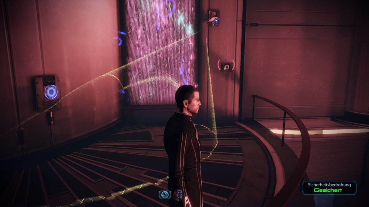 Mass Effect 3: CitadelQuatsch... bei den leuchtenden Augen handelt es sich um Tech, mit denen sich das Sichtfeld von Kameras und Wachmännern erkennen lässt. So warten wir den richtigen Moment ab, um selbige ungesehen auszuschalten.