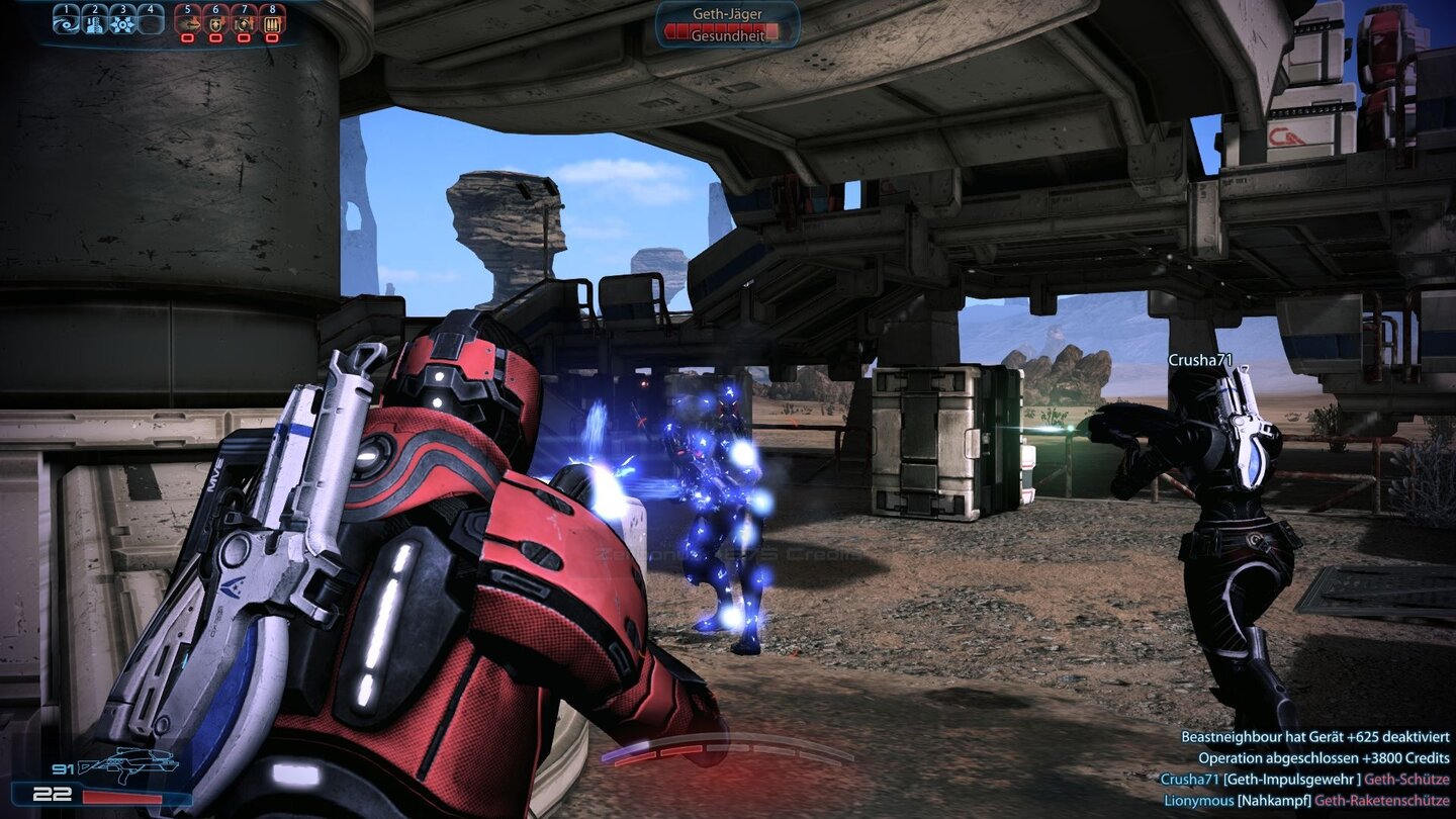 Mass Effect 3 - Koop-ModusAls Biotiker können wir Feinde kurz betäuben und dann in aller Ruhe zu Staub verarbeiten.