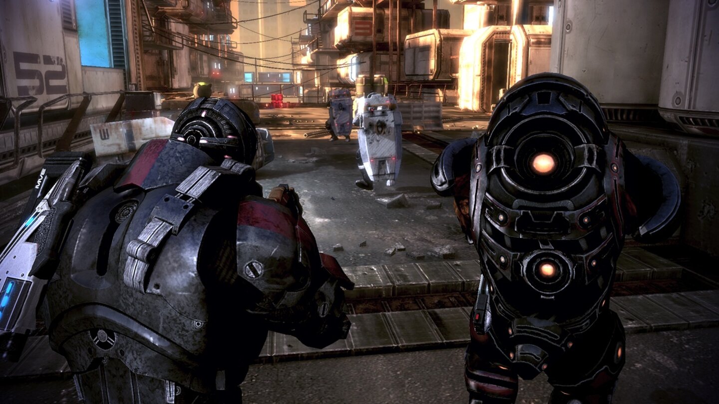 Mass Effect 3Der Feind hat ein Schild? Halb so wild. Durch Einsatz bestimmter Talente (oder einen heimtückischen Angriff von hinten) hebeln wir den Kugelschutz aus.
