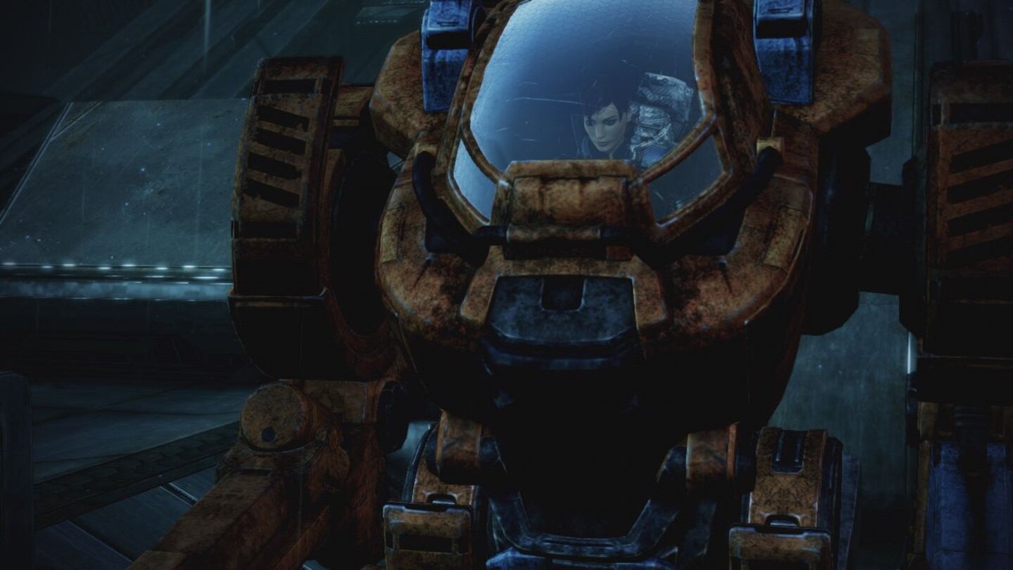 Mass Effect 3: LeviathanAn Bord dieses Mechs taucht Shepard auf dem Wasserplaneten bis auf den Grund, um eine versunkene Sonde zu finden.