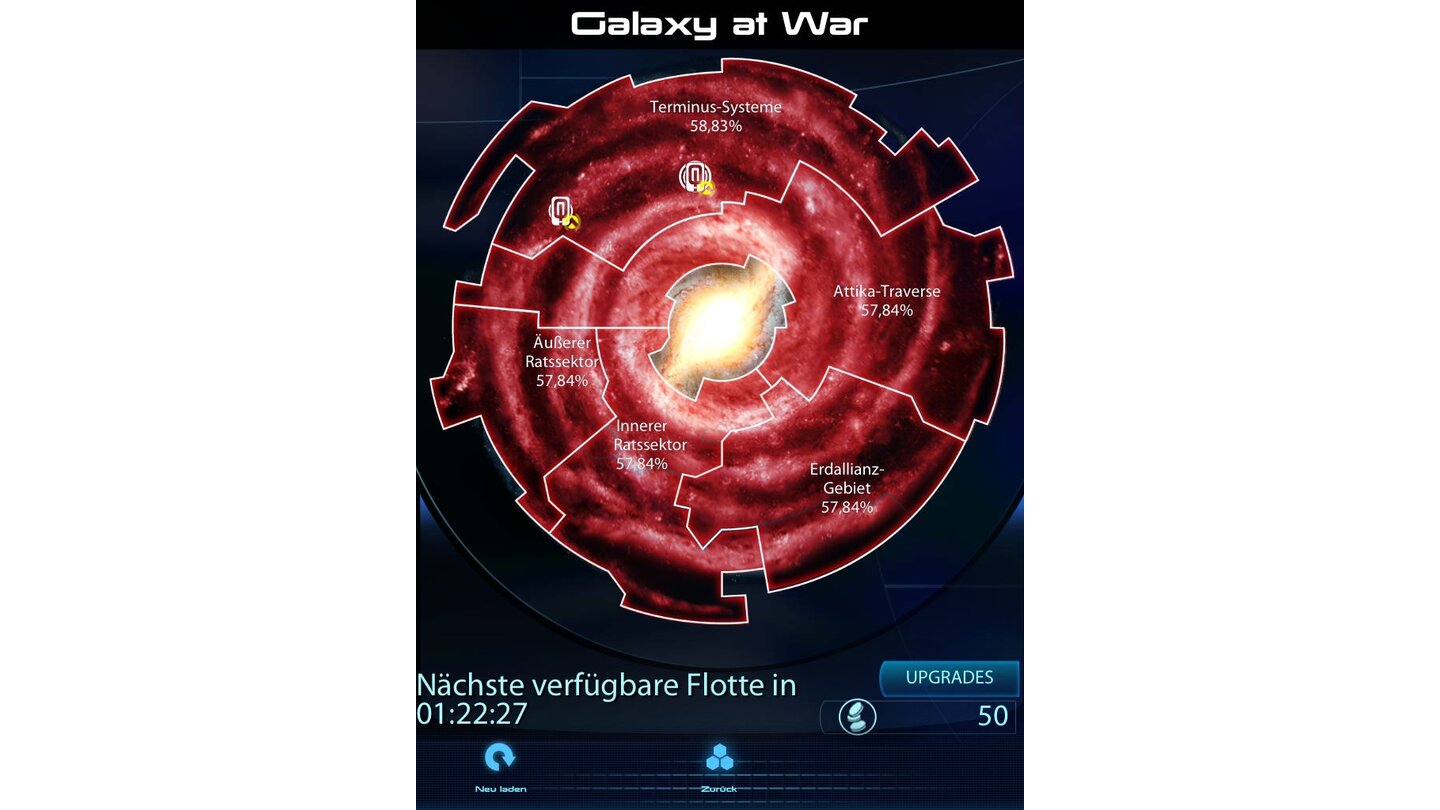 Mass Effect: Datapad Die Übersichtskarte zeigt den momentanen Verteidigungsstatus der Mass Effect 3-Galaxie.