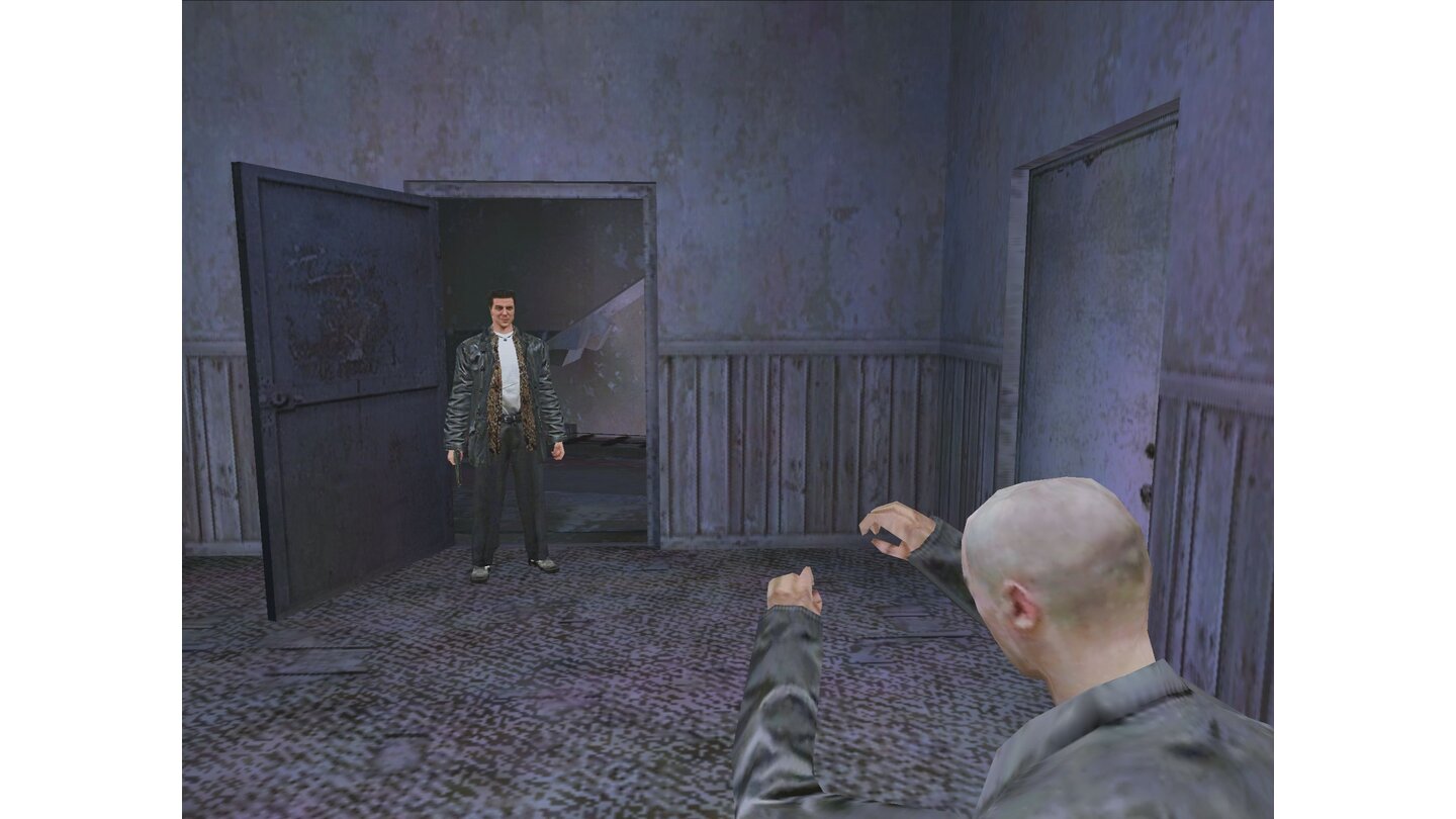 Max Payne MobileGrinst er oder hat er Bauchweh? Max Paynes Gesichtsausdruck ist das ganze Spiel über gleich.