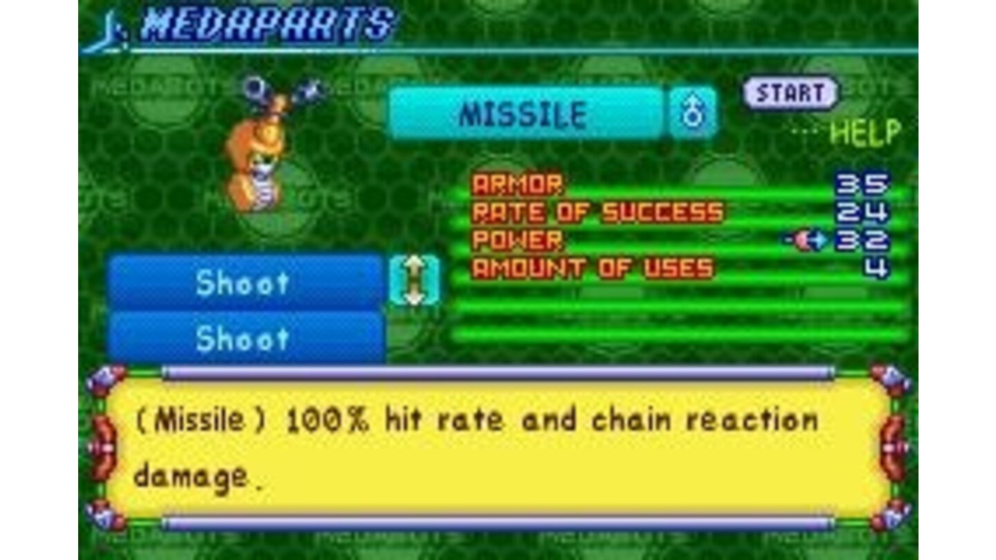 You can view detailed information on each MedaPart that you can attach to your MedaBot