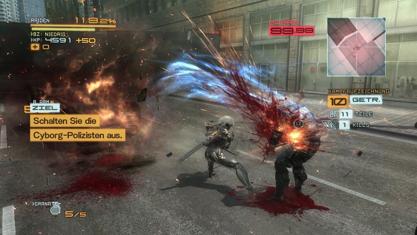 Metal Gear Rising: RevengeanceMetal Gear Rising: Revengeance ist klar ein Spiel für Erwachsene. Es spritzt reichlich Pixel-Blut.