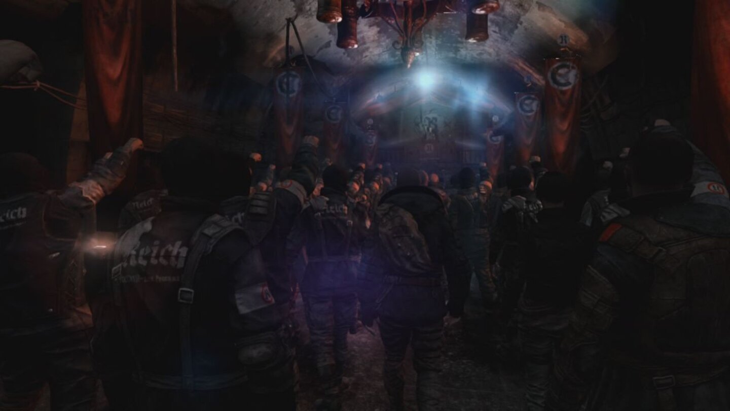 Metro: Last LightDie verschiedenen Fraktionen unter Tage (wie hier die Faschisten) bekämpfen sich bis aufs Blut.