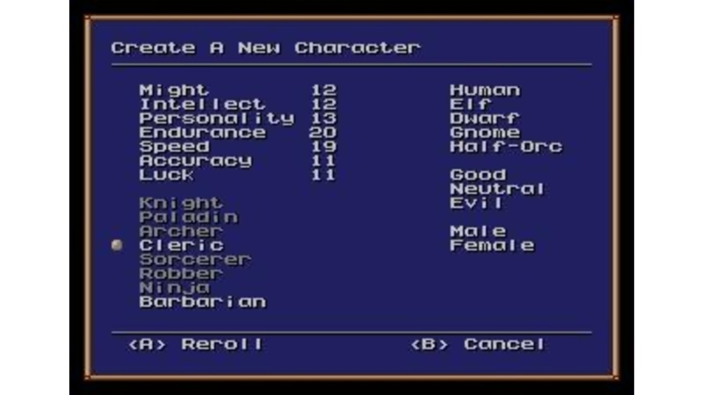 Create your own character from a list of options