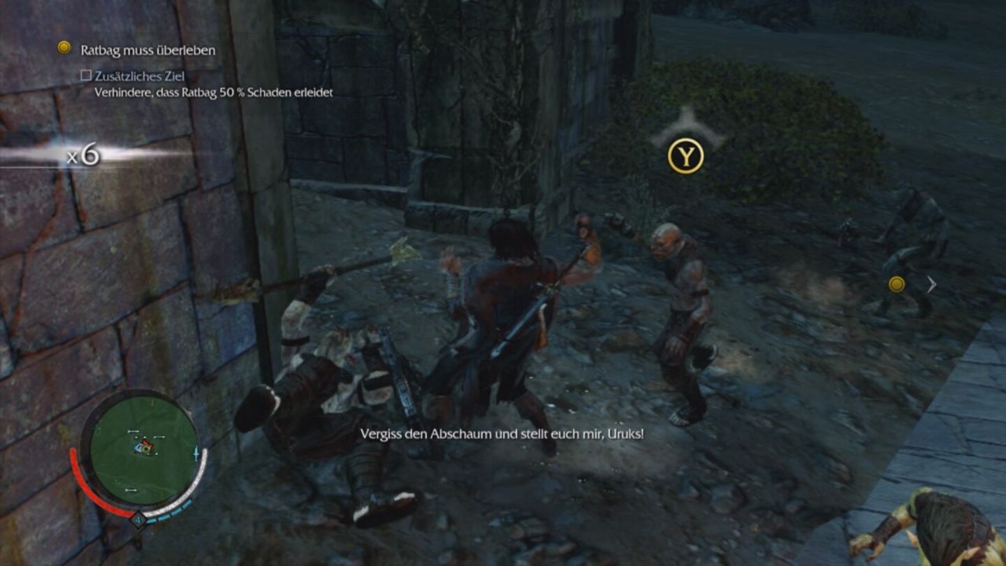 Mittelerde: Mordors Schatten - Screenshots der Last-Gen-Version (Xbox 360 / PS3)Aufgrund der starken Ruckler fangen wir uns manchmal Schläge ein, die wir eigentlich kontern wollten. (Xbox 360)