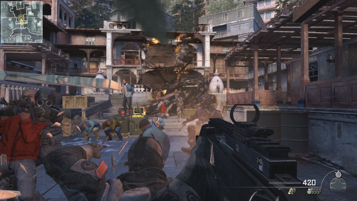 Modern Warfare 3 - Content-Pack 1Mission Der Unterhändler: Hier heißt es schnell und präzise Kugeln verteilen, ohne die Geiseln zu treffen.