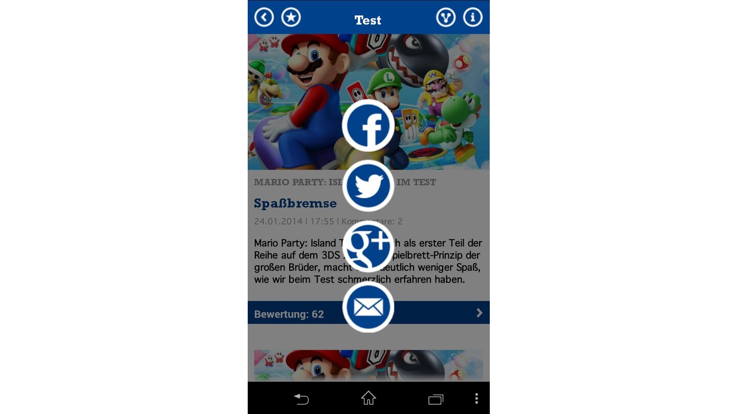 Neue GamePro-AppTeilen macht glücklich: Die Sharing-Funktion verlinkt zu Facebook, Twitter und Google Plus.
