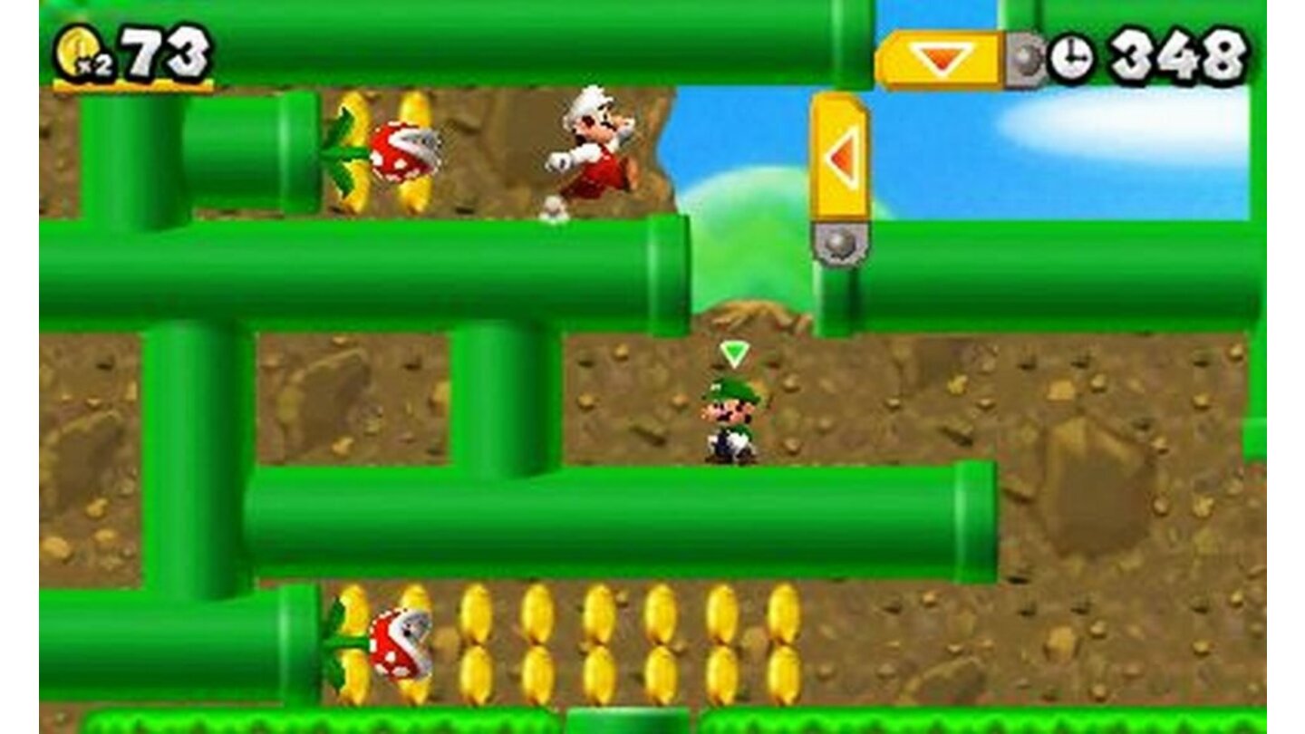 New Super Mario Bros. 2Mario und Luigi sind unzertrennlich: Seite an Seite kämpfen sich die Klempner-Brüder durch das Röhrenlabyrinth.