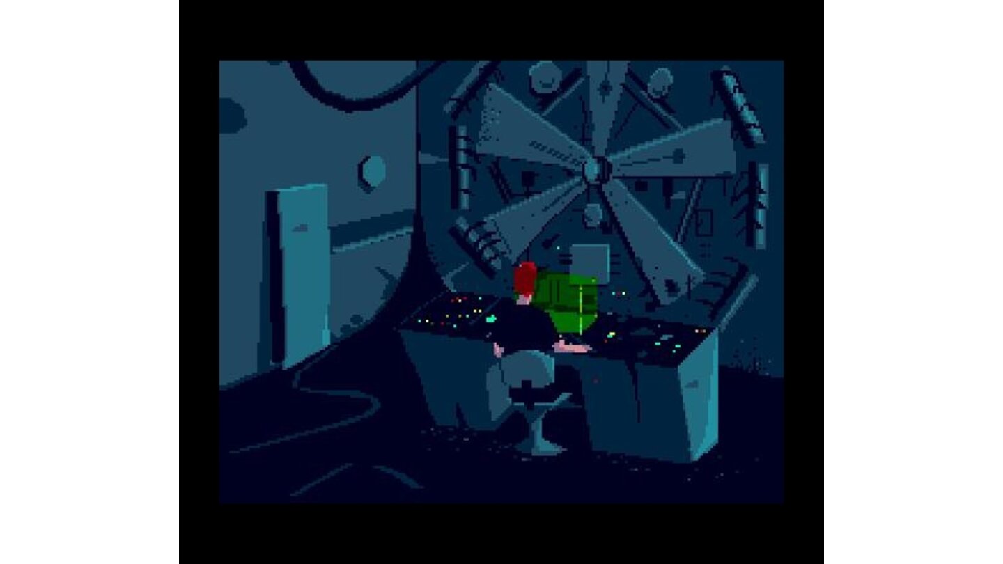 Lester at his holographic workstation in the intro cutscene.