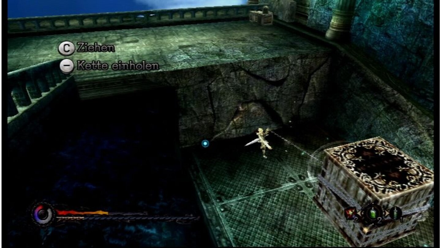 Pandora's TowerWo Link aus der Zelda-Serie seine Kisten schiebt, nutzt Aeron die Kette, um die Box zu bewegen.