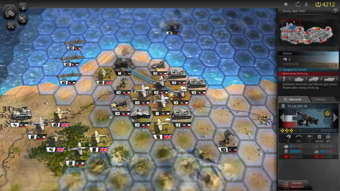 Panzer Tactics HDInvasion: Im Nordwesten Kretas haben wir einen Flugplatz erobert und können unsere Kernarmee nachholen.